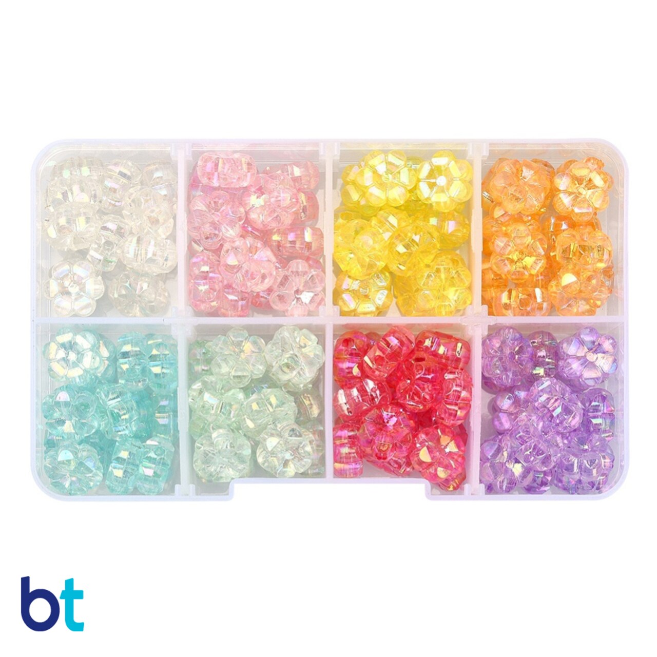 BeadTin Transparent AB 10mm Flower Plastic Beads (Box/8 Colors)
